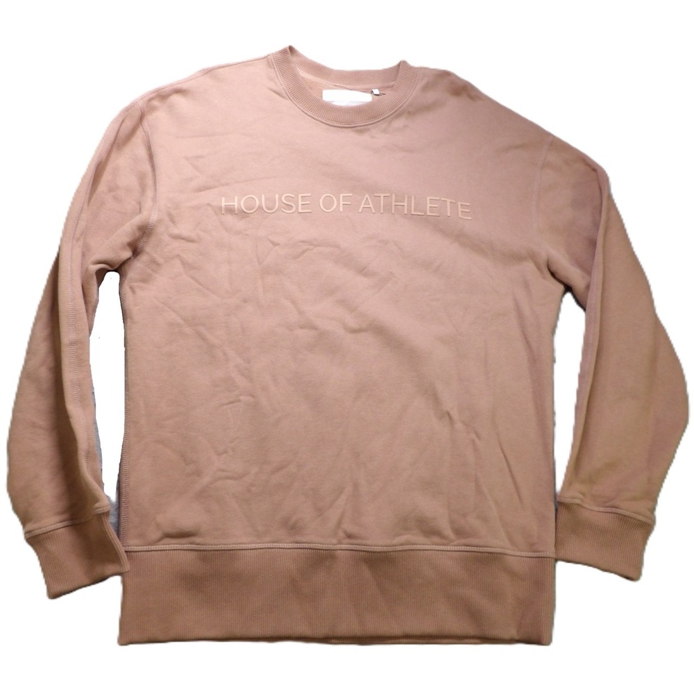 NWOT House Of Athlete Crewneck Sweatshirt Men L Cotton Fleece Pullover Tan Rose